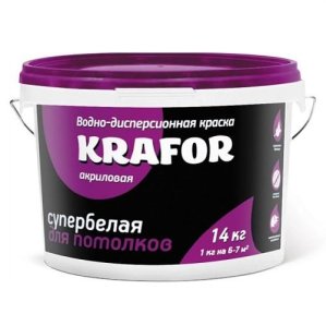 Краска водно-дисперсионная для потолков 40 кг.., супербелая Krafor (Крафор)
